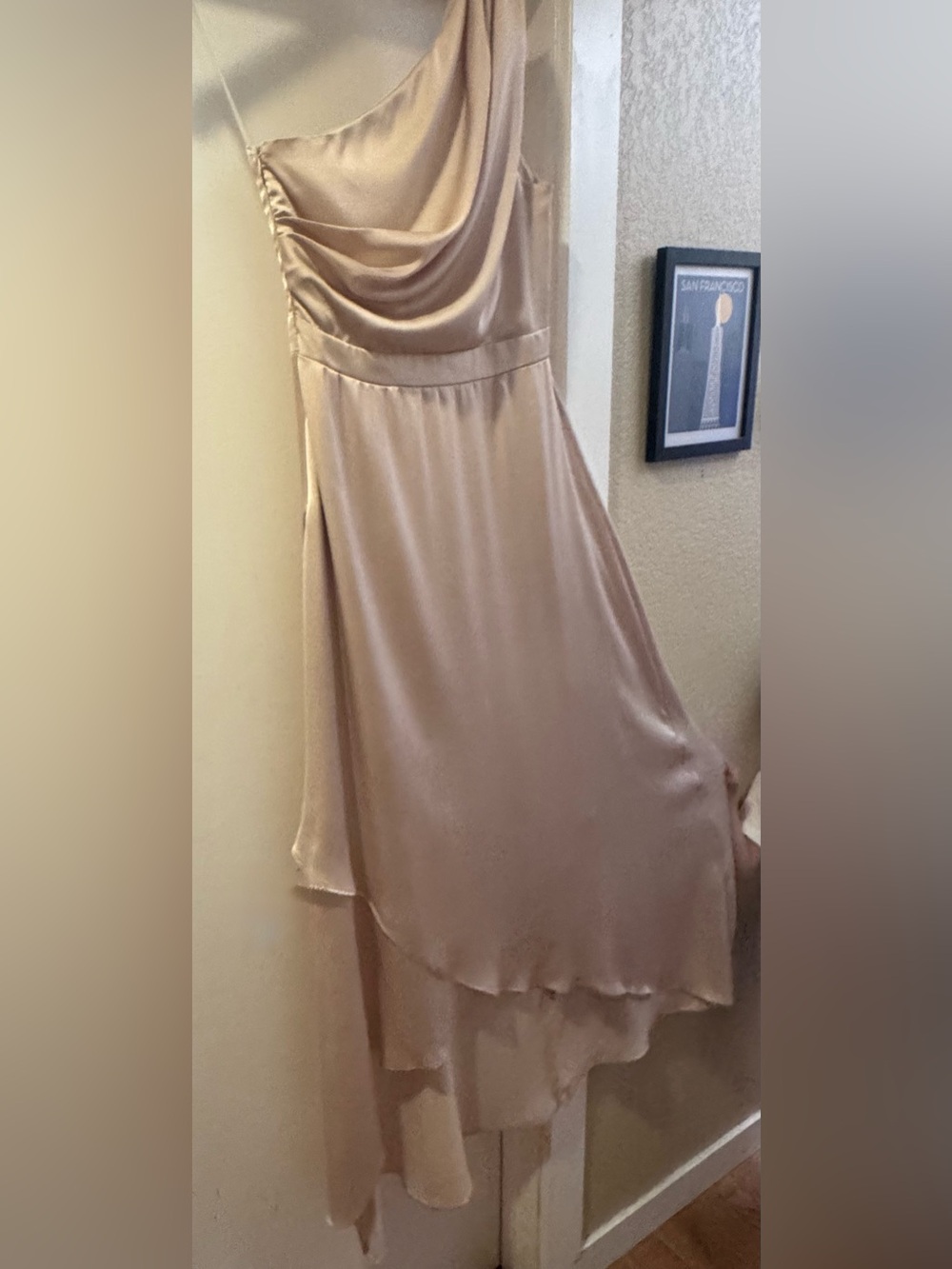 NWT TFNC London Delali One Shoulder Satin Maxi Dress Blush Champagne Size 10 - Picture 4 of 16